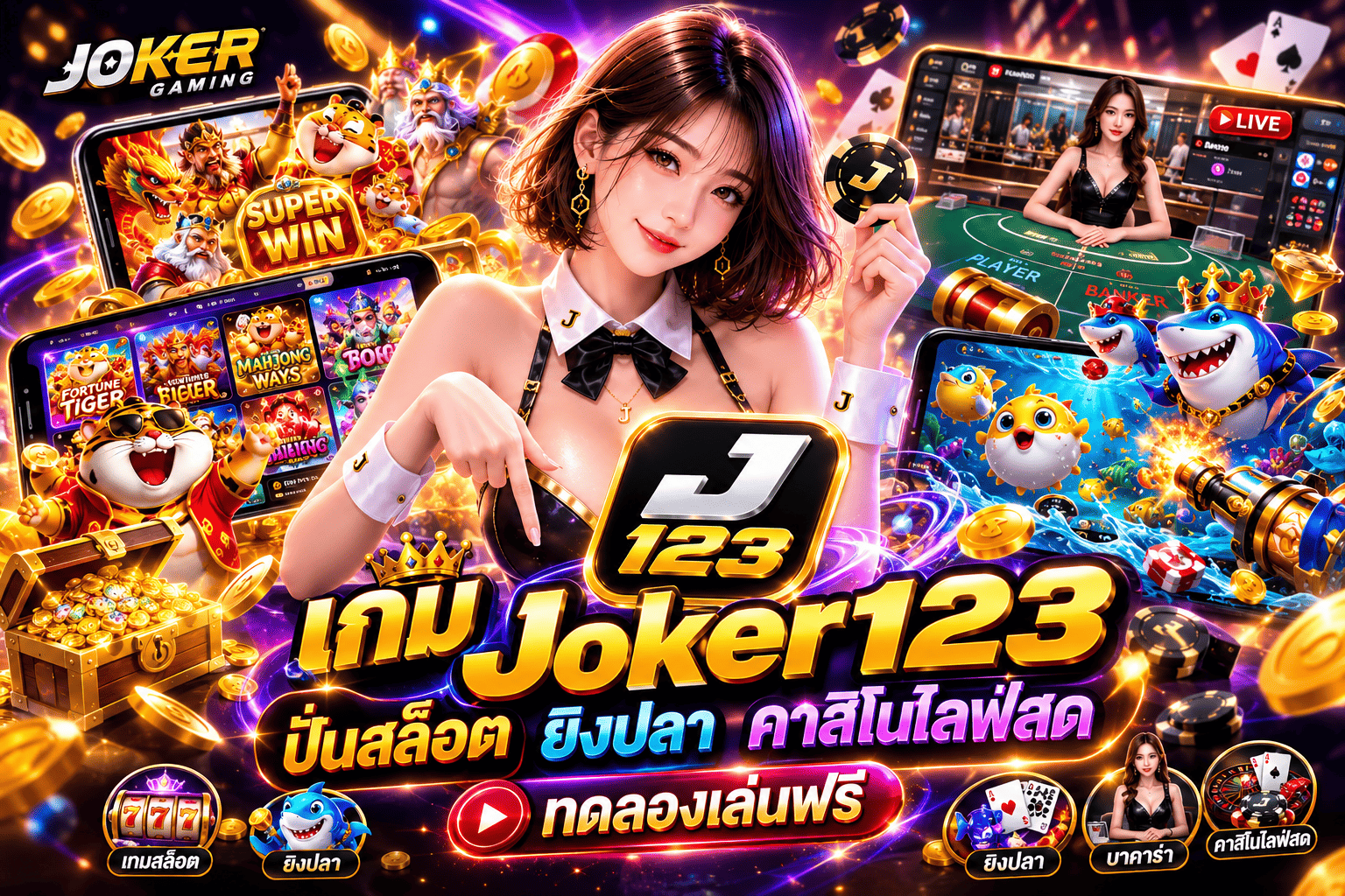 บริการเกมพนัน Joker123 ปั่นสล็อต ยิงปลา คาสิโนไลฟ์สด ทดลองเล่นฟรี